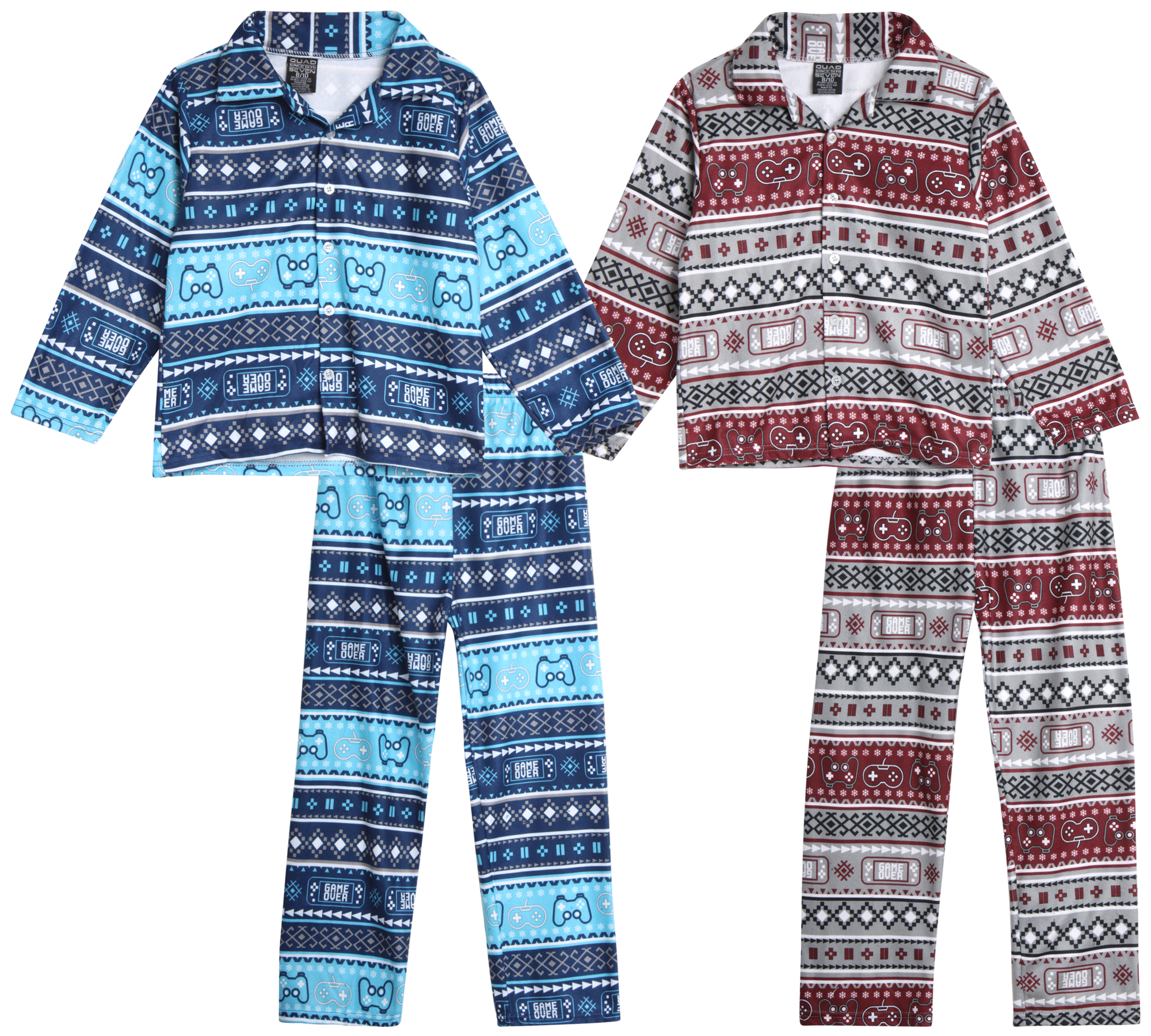 Quad Seven Boy's Flannel Fleece Pajamas 4 Piece Long Sleeve Button