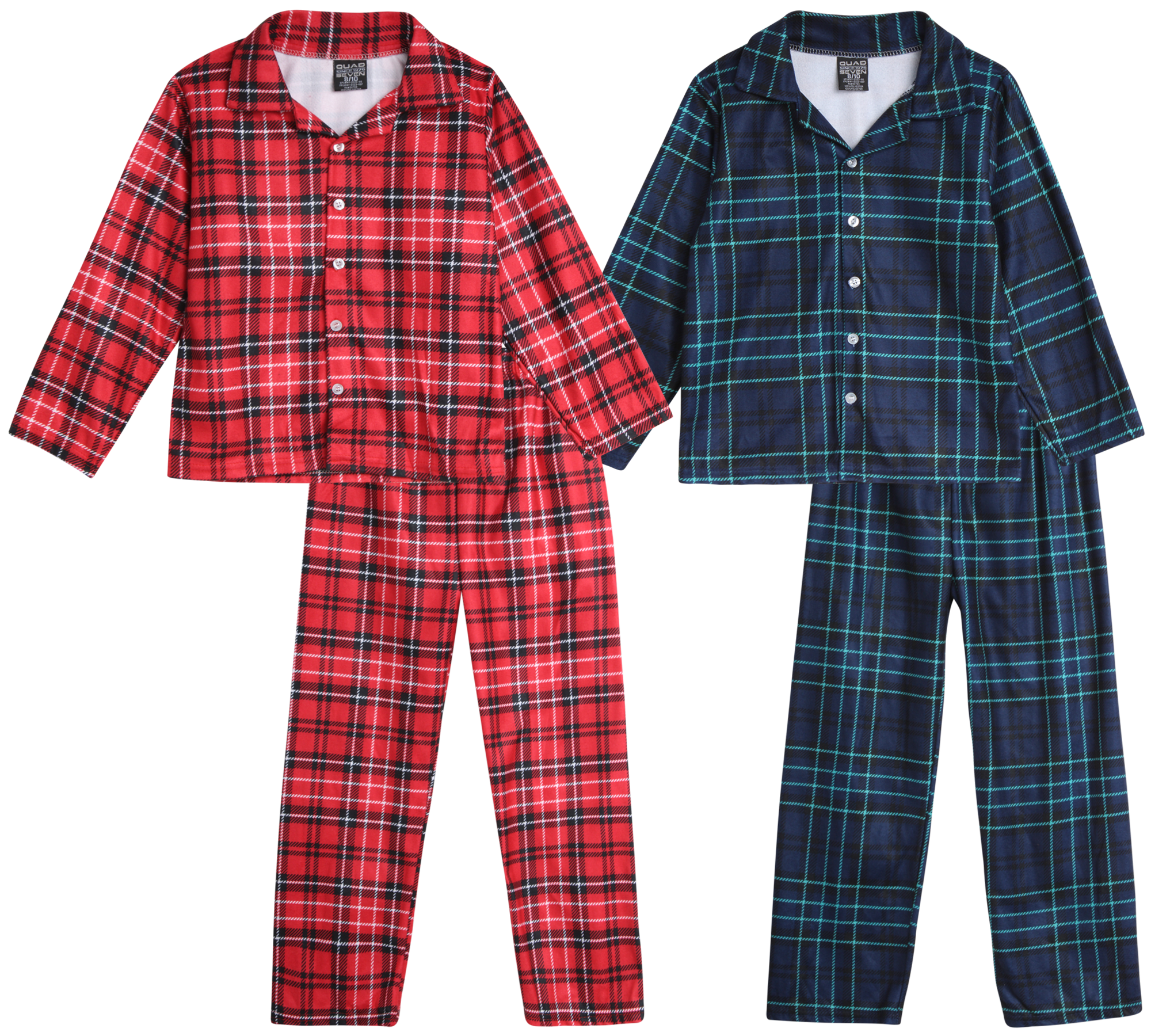 Quad Seven Boy's Flannel Fleece Pajamas 4 Piece Long Sleeve Button