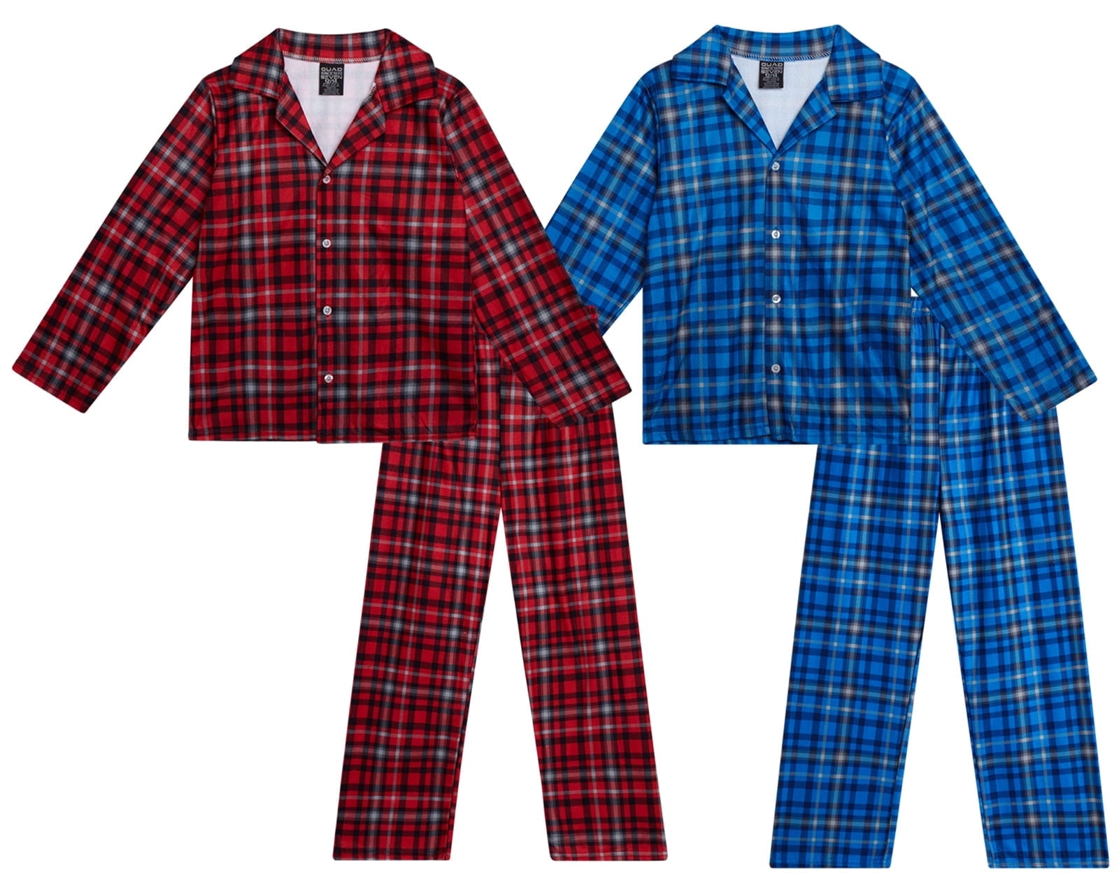 Boys Flannel Fleece Pajamas - 4 Piece Long Sleeve Button Down Sleepwear Set (Sizes: 8-14)