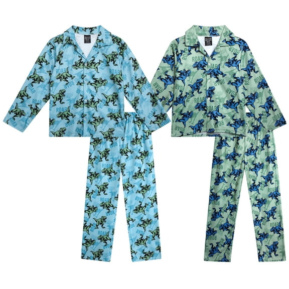 Quad Seven Boys Flannel Fleece Pajamas - 4 Piece Long Sleeve Button Down Sleepwear Set (Sizes: 8-14)