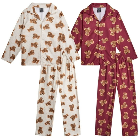 Quad Seven Boys Flannel Fleece Pajamas - 4 Piece Long Sleeve Button Down Sleepwear Set (Sizes: 8-14)