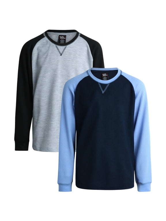 Boy's Thermal Top - 2 Pack Waffle Knit Crewneck Pullover Long Sleeve Shirts for Boys 8-18