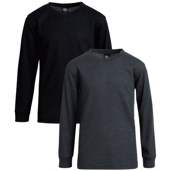 Quad Seven Boy's Thermal Top - 2 Pack Waffle Knit Crewneck Pullover Long Sleeve Shirts for Boys 8-18
