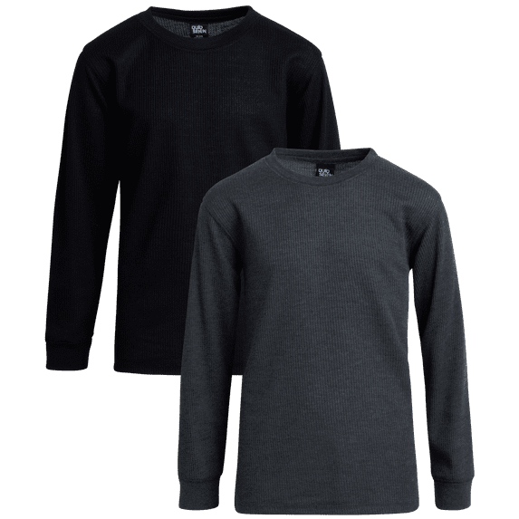 Quad Seven Boy's Thermal Top - 2 Pack Waffle Knit Crewneck Pullover Long Sleeve Shirts for Boys 8-18