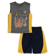 Quad Seven Boys' 2-Piece Baller Shorts Set Outfit - charcoal/yellow, 7 (Little Boys)