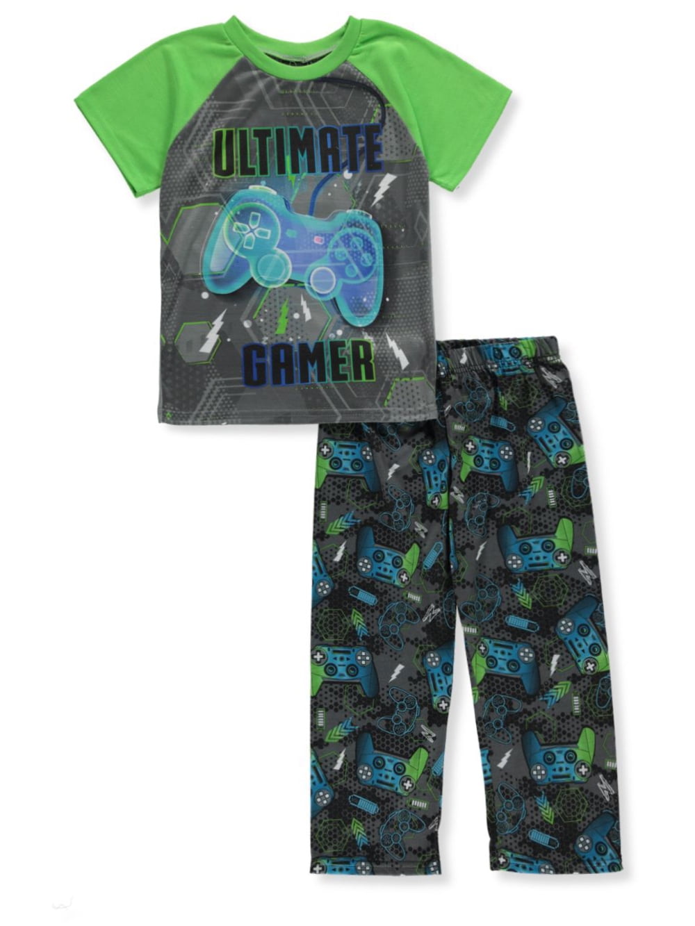 Quad Seven Boys' 2Piece Gamer Pajamas lime/multi, 4 (Little Boys