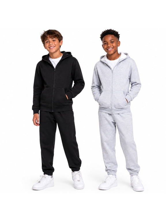 Boys Fleece Jogger Set Cozy Soft Basic Solid Full Zip Hoodie and Sweatpants 4 Piece