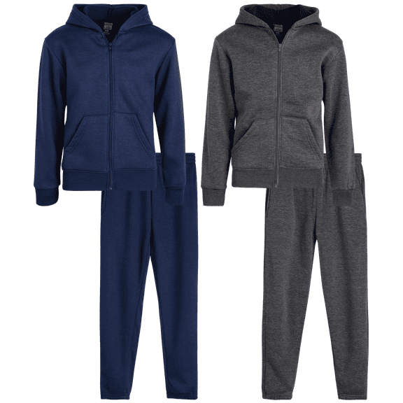Quad Seven Boys Fleece Jogger Set - 4 Piece Basic Solid Full Zip Hoodie and Sweatpants (Sizes: 8-18)
