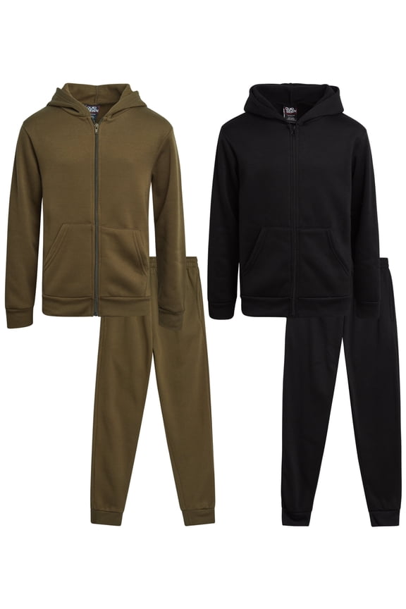 Boys Sweatsuit Set Solid Fleece Zip up Hoodie & Jogger Sweatpants 4 Piece