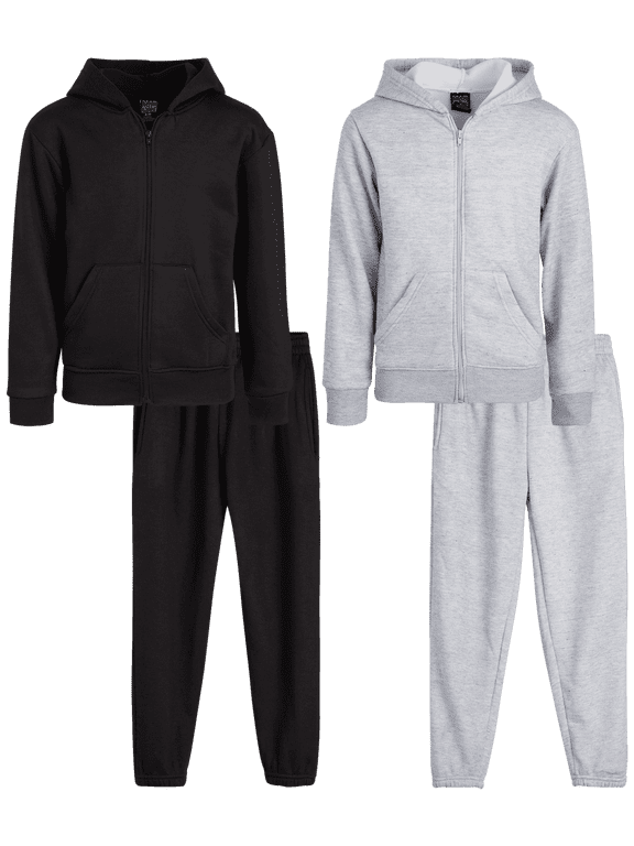 Boys Sweatsuit Set Solid Fleece Zip up Hoodie & Jogger Sweatpants 4 Piece