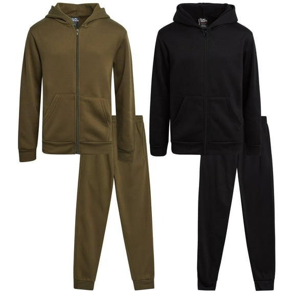 Quad Seven Boys Fleece Jogger Set - 4 Piece Basic Solid Full Zip Hoodie and Sweatpants (Sizes: 8-18)