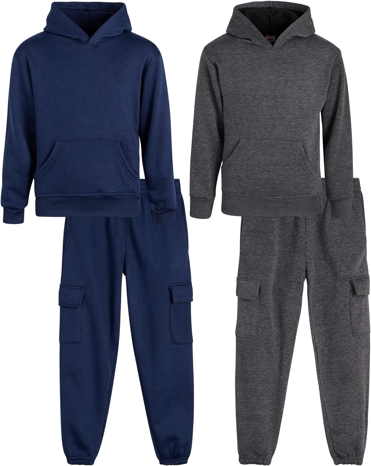 Quad Seven Boys' Fleece Jogger Set - 4 Piece Solid Pullover Hoodie and Cargo Sweatpants (Size: 8-18)