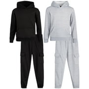 Quad Seven Boys' Fleece Jogger Outfit Set - 4 Piece Basic Pullover Hoodie and Sweatpants (8-18)