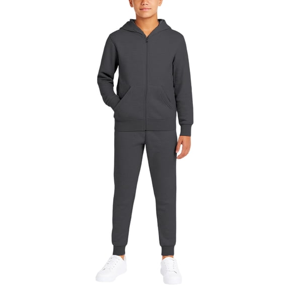 Quad Seven Boys' Fleece Jogger Set - 2 Piece Basic Solid Full Zip Hoodie and Sweatpants (Sizes: 8-18)