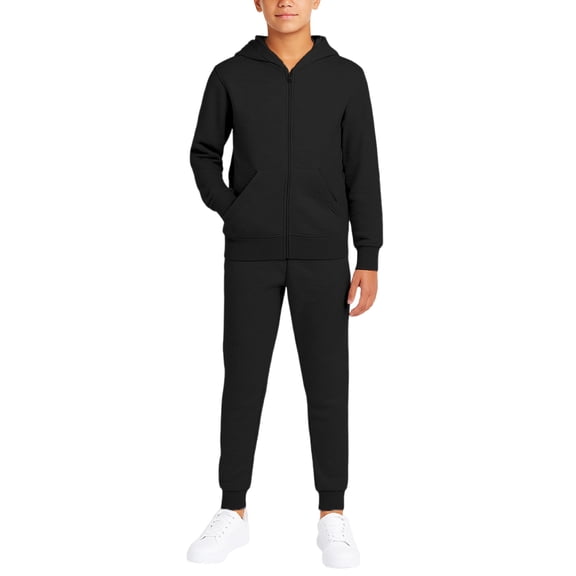 Quad Seven Boys' Fleece Jogger Set - 2 Piece Basic Solid Full Zip Hoodie and Sweatpants (Sizes: 8-18)