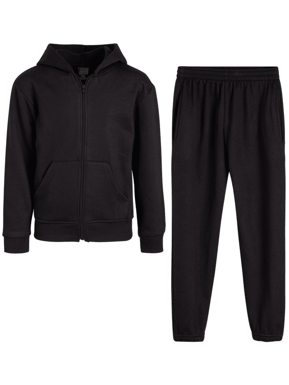 Boys' Fleece Jogger Set - 2 Piece Basic Solid Full Zip Hoodie and Sweatpants (Sizes: 8-18)