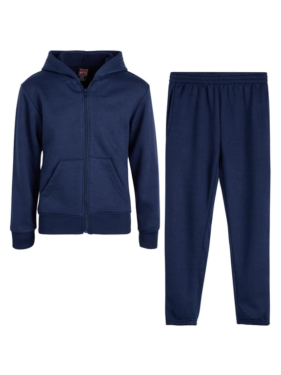Boys Fleece Jogger Set Cozy Basic Solid Full Zip Hoodie and Sweatpants 2 Piece