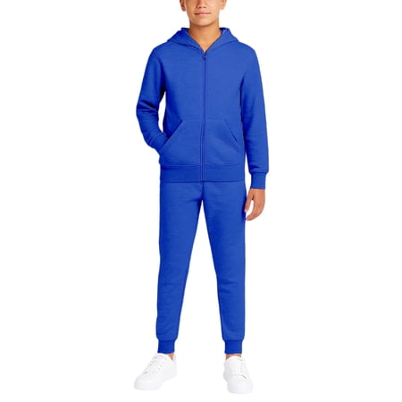 Quad Seven Boys Fleece Jogger Set Cozy Basic Solid Full Zip Hoodie and Sweatpants 2 Piece