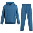 thumbnail image 1 of Quad Seven Boys' Fleece Jogger Set - 2 Piece Basic Solid Pullover Hoodie and Cargo Sweatpants (Size: 8-18), 1 of 7