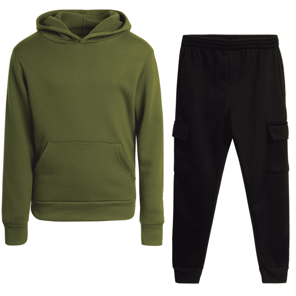 Quad Seven Boys' Fleece Jogger Set - 2 Piece Basic Solid Pullover Hoodie and Cargo Sweatpants (Size: 8-18)