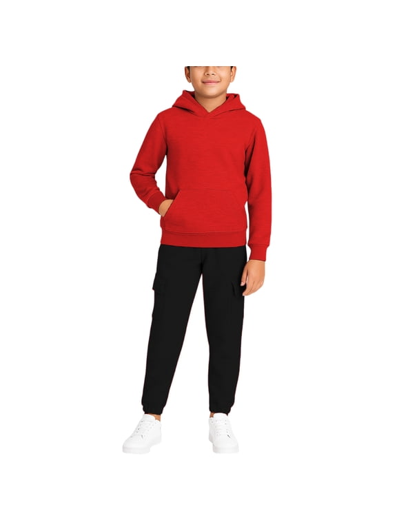 Boys Fleece Jogger Set Lightweight Basic Pullover Hoodie and Cargo Sweatpants 2 Piece