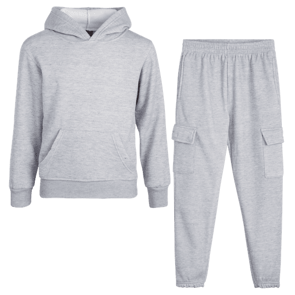 Quad Seven Boys' Fleece Jogger Set - 2 Piece Basic Solid Pullover Hoodie and Cargo Sweatpants (Size: 8-18)