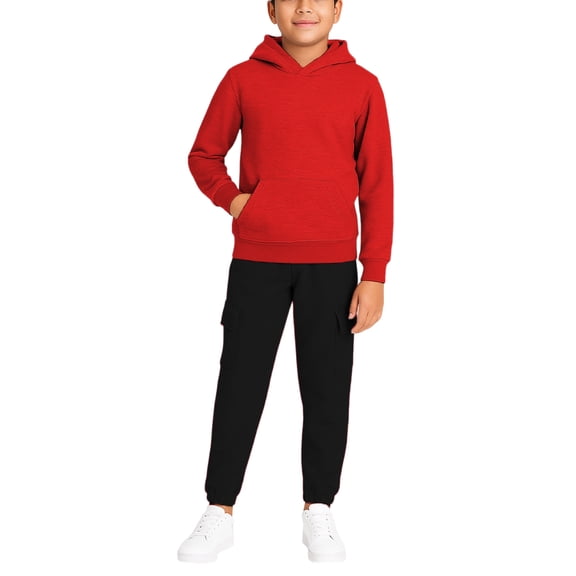 Quad Seven Boys Fleece Jogger Set Lightweight Basic Pullover Hoodie and Cargo Sweatpants 2 Piece