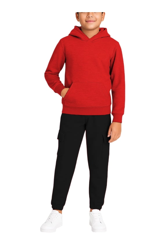 Boys Fleece Jogger Set Lightweight Basic Pullover Hoodie and Cargo Sweatpants 2 Piece