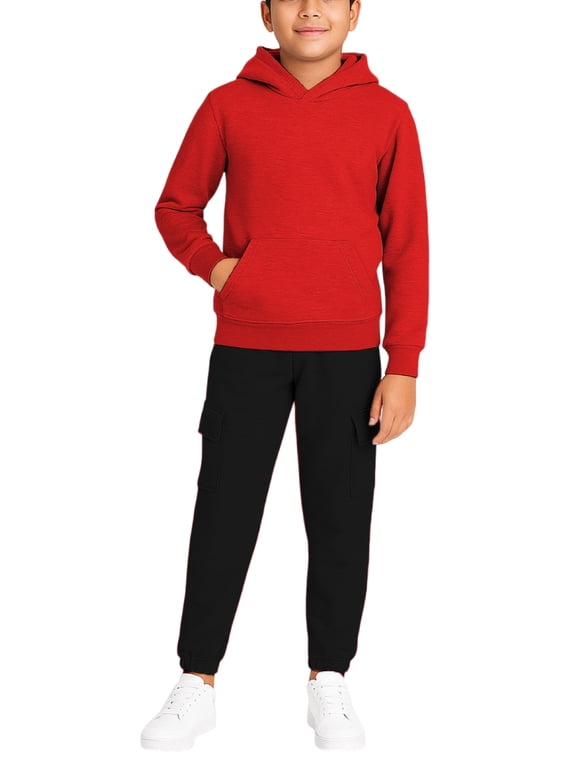 Boys Fleece Jogger Set Lightweight Basic Pullover Hoodie and Cargo Sweatpants 2 Piece