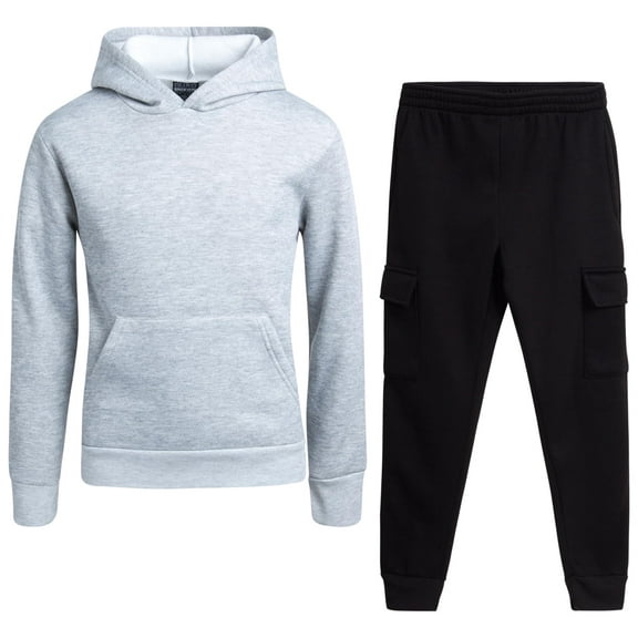 Quad Seven Boys' Fleece Jogger Set - 2 Piece Basic Solid Pullover Hoodie and Cargo Sweatpants (Size: 8-18)