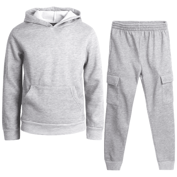 Quad Seven Boys' Fleece Jogger Set - 2 Piece Basic Solid Pullover Hoodie and Cargo Sweatpants (Size: 8-18)
