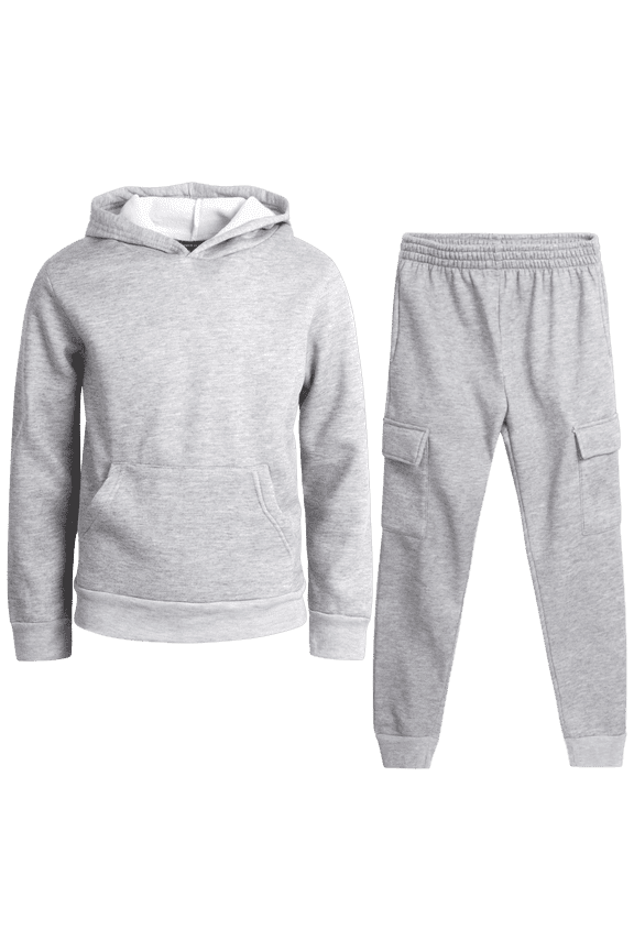 Boys' Fleece Jogger Set - 2 Piece Basic Solid Pullover Hoodie and Cargo Sweatpants (Size: 8-18)
