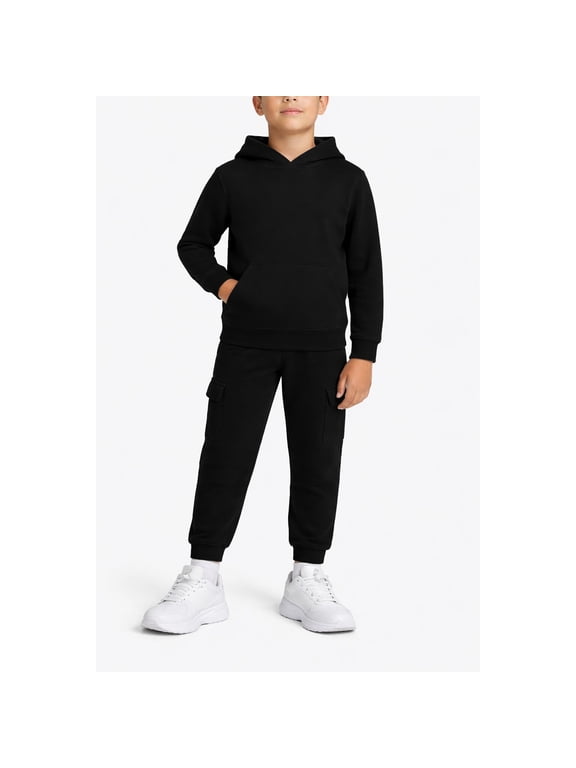 Boys Fleece Jogger Set Lightweight Basic Pullover Hoodie and Cargo Sweatpants 2 Piece