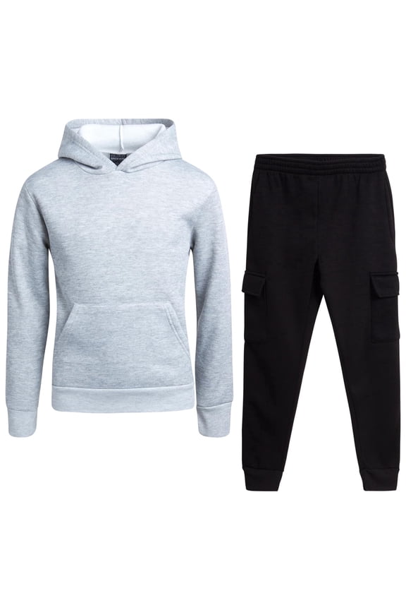 Boys Fleece Jogger Set Lightweight Basic Pullover Hoodie and Cargo Sweatpants 2 Piece