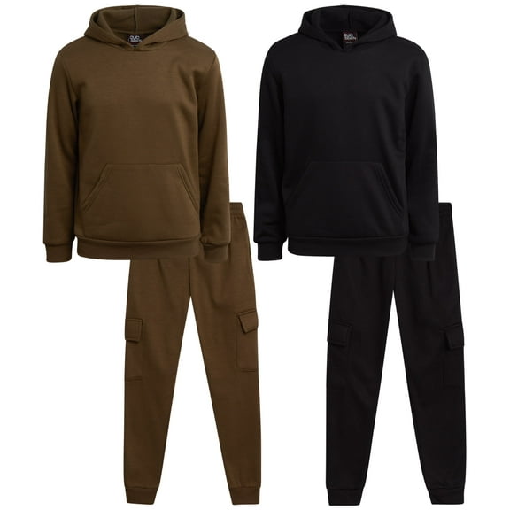 Quad Seven Boys' Fleece Jogger Set - 4 Piece Solid Pullover Hoodie and Cargo Sweatpants (Size: 8-18)