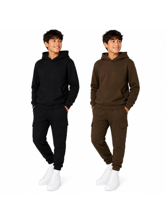 Boys Jogger Set 4 Piece Fleece Pullover and Cargo Sweatpants