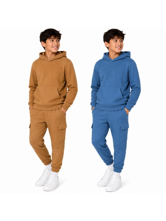 Boys Jogger Set 4 Piece Fleece Pullover and Cargo Sweatpants