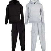 QUAD SEVEN Boys' Fleece Jogger Set - 4 Piece Solid Pullover Hoodie and Cargo Sweatpants (Size: 8-18)