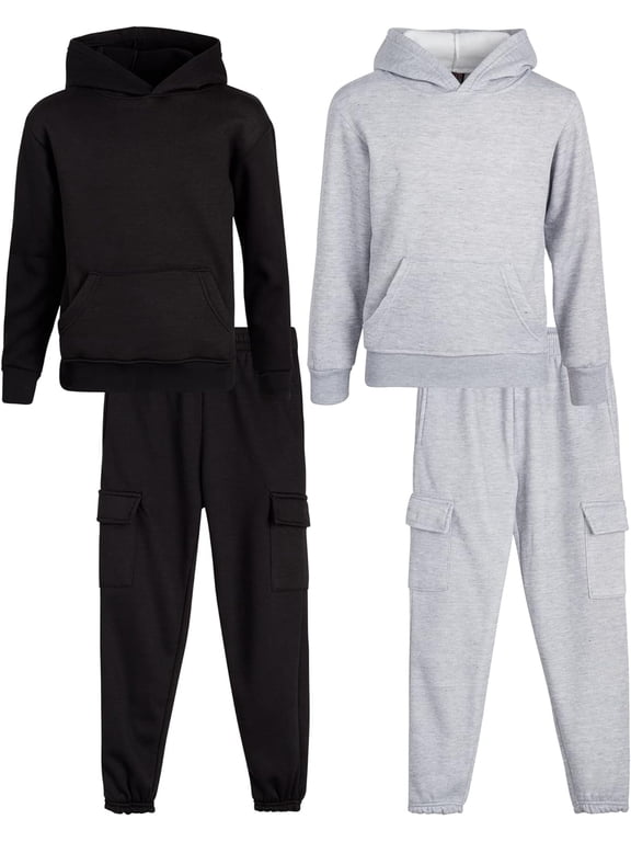Boys Jogger Set 4 Piece Fleece Pullover and Cargo Sweatpants