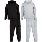 Quad Seven Boys' Fleece Jogger Set - 4 Piece Solid Pullover Hoodie and Cargo Sweatpants (Size: 8-18)