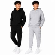 Quad Seven Boys Jogger Set 4 Piece Fleece Pullover and Cargo Sweatpants