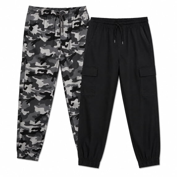 Quad Seven Boys Joggers Twill Stretch Cargo Pants with Pockets and Elastic Waistband 2 Pack