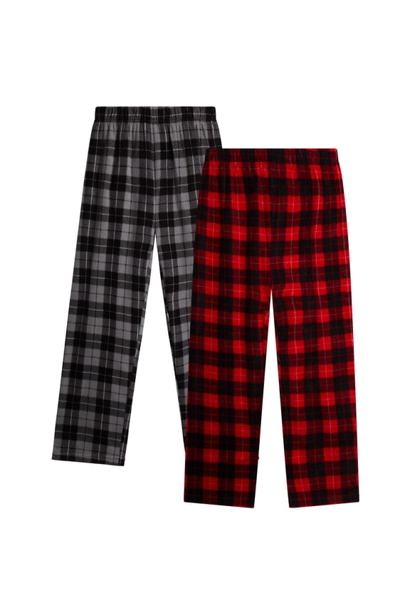 Boys Pajama Pants Warm Fleece Sleep and Lounge Bottoms 2 Pack with Stretch Waist