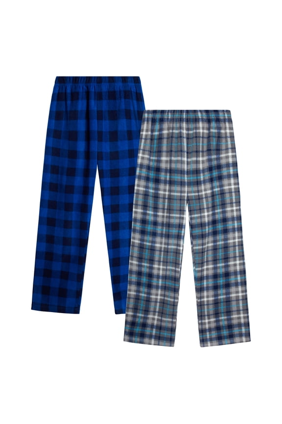 Boys Pajama Pants Warm Fleece Sleep and Lounge Bottoms 2 Pack with Stretch Waist