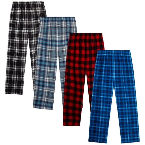 Quad Seven Boys Pajama Pants 4 Pack Open Bottom Pajamas - Cozy Plaid Sleepwear for Boys (5-18)