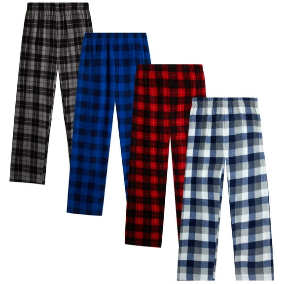 Quad Seven Boys Pajama Pants 4 Pack Open Bottom Pajamas - Cozy Plaid Sleepwear for Boys (5-18)