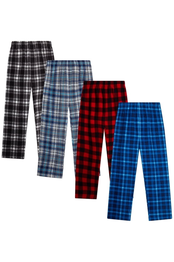 Boys Pajama Soft Fleece Boys Plaid Pajamas Bottoms PJ Kids Youth Sleepwear 4 Pack