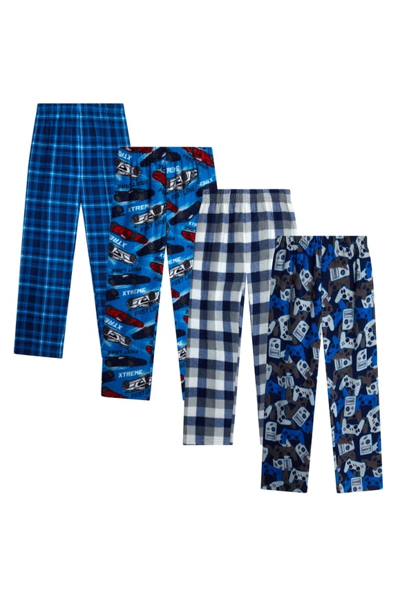 Boys Pajama Soft Fleece Boys Plaid Pajamas Bottoms PJ Kids Youth Sleepwear 4 Pack