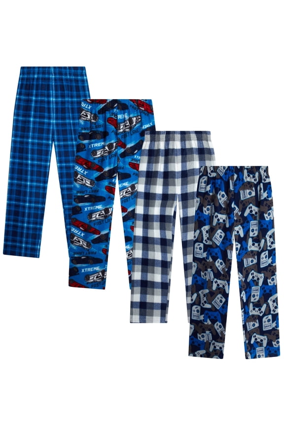Boys Pajama Pants 4 Pack Open Bottom Pajamas - Cozy Plaid Sleepwear for Boys (5-18)