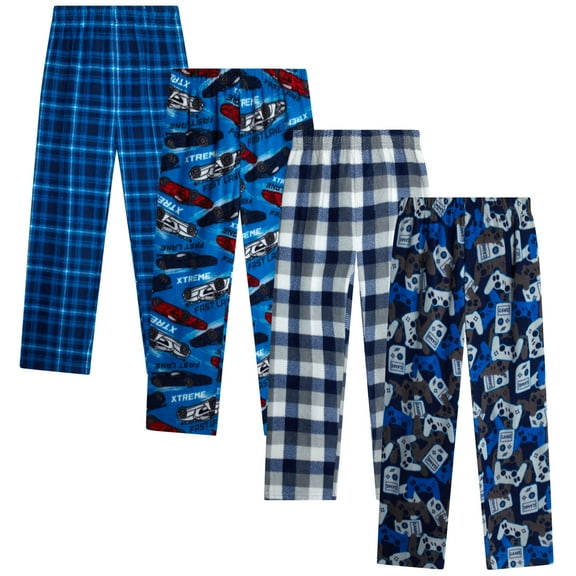 Quad Seven Boys Pajama Pants 4 Pack Open Bottom Pajamas - Cozy Plaid Sleepwear for Boys (5-18)